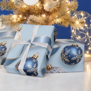 Papel De Regalo Adornos de Navidad de Zafiro Azul Helado