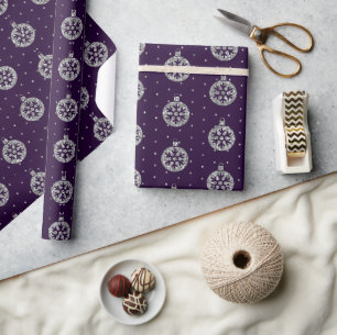 Papel De Regalo Adornos de Navidad Elegantes Purpura y Plata Brill