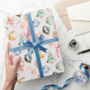 Papel De Regalo Adornos de Navidad en Acuarela