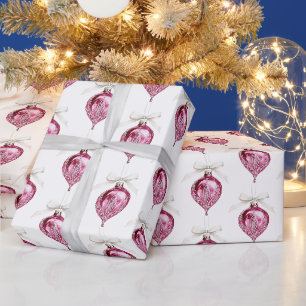 Papel De Regalo Adornos de Navidad glamurosos de color rosa bonito
