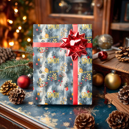 Papel De Regalo Adornos de Navidad personalizados de color gris y 