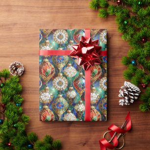 Papel De Regalo Adornos de Navidad Rojo Verde Azul Blanco Dorado