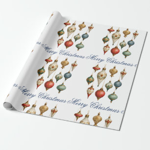 Papel De Regalo Adornos de Navidad Vintage Elegantes Letra Script