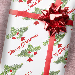 Papel De Regalo Adornos de sombrero de Santa rojo en la rama de pi
