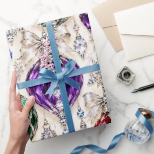 Papel De Regalo Adornos de Vidrio con Joyas de Lujo para Envolver 