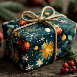 Papel De Regalo Adornos Elegantes de Estrellas de Navidad Botánica