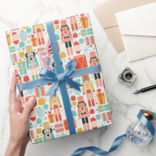 Papel De Regalo Adornos Navideños Coloridos de Cascanueces y Copos