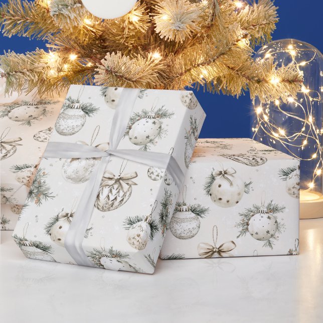 Papel De Regalo Adornos Navideños Crema Chic (Vacaciones)