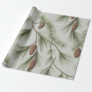 Papel De Regalo Adornos Navideños de moda Piñas y Ramas