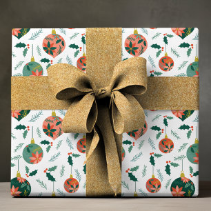 Papel De Regalo Adornos Navideños de Poinsettia y Acebo Rojo y Ver