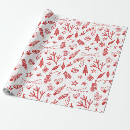 Papel De Regalo Adornos Navideños Dibujados a Mano Conjunto Festiv