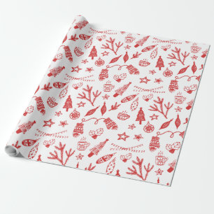 Papel De Regalo Adornos Navideños Dibujados a Mano Conjunto Festiv