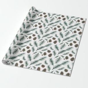 Papel De Regalo Adornos Navideños Elegantes de Piñas y Ramas    