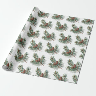 Papel De Regalo Adornos Navideños Elegantes de Piñas y Ramas