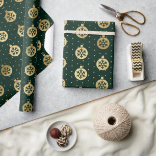 Papel De Regalo Adornos Navideños Elegantes de Verde y Hoja de Oro