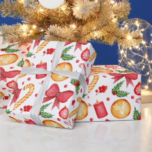 Papel De Regalo Adornos Navideños en Acuarela Festivos 