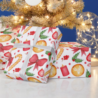 Papel De Regalo Adornos Navideños en Acuarela Festivos 