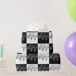 Papel De Regalo Adornos Navideños Negros y Blancos Festivos