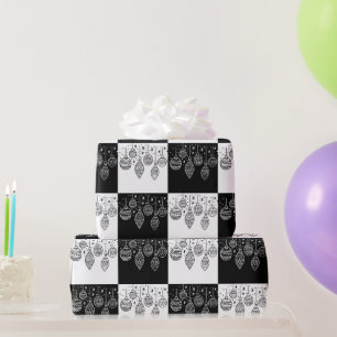 Papel De Regalo Adornos Navideños Negros y Blancos Festivos