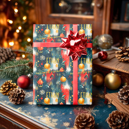 Papel De Regalo Adornos Navideños Personalizados Rojo y Dorado