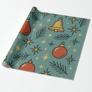 Papel De Regalo Adornos Navideños Retro Campana y Estrellas Patrón