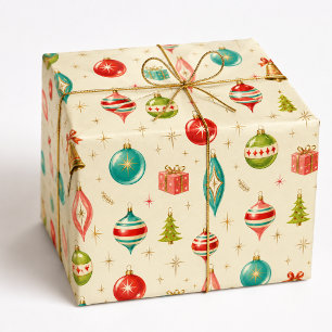Papel De Regalo Adornos Navideños Retro Coloridos de la Década de
