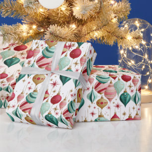 Papel De Regalo Adornos Navideños Retro Rosa y Turquesa