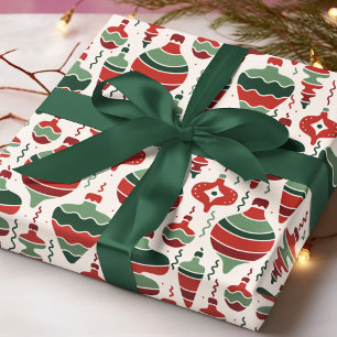Papel De Regalo Adornos Navideños Rojo Verde Retro