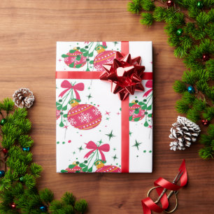 Papel De Regalo Adornos Navideños Rojos Modernos Retro