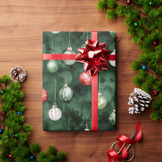 Papel De Regalo Adornos Navideños Rojos Verdes (Regalo de vacaciones)