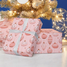 Papel De Regalo Adornos Navideños Rosados de Fiesta