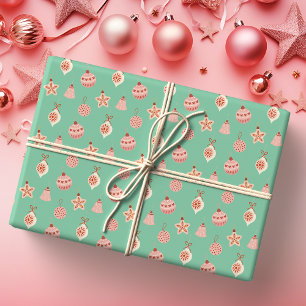 Papel De Regalo Adornos Navideños Rosados Retro