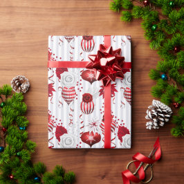 Papel De Regalo Adornos Navideños Rosas Blancas y Rojas Fiesta