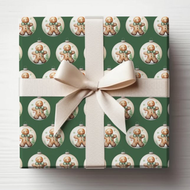 Papel de Regalo Adornos Navideños Verdes (Green Christmas Ornaments Wrapping Paper
)