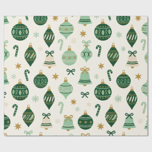 Papel De Regalo Adornos Navideños Verdes Retro Patrón de Envoltura