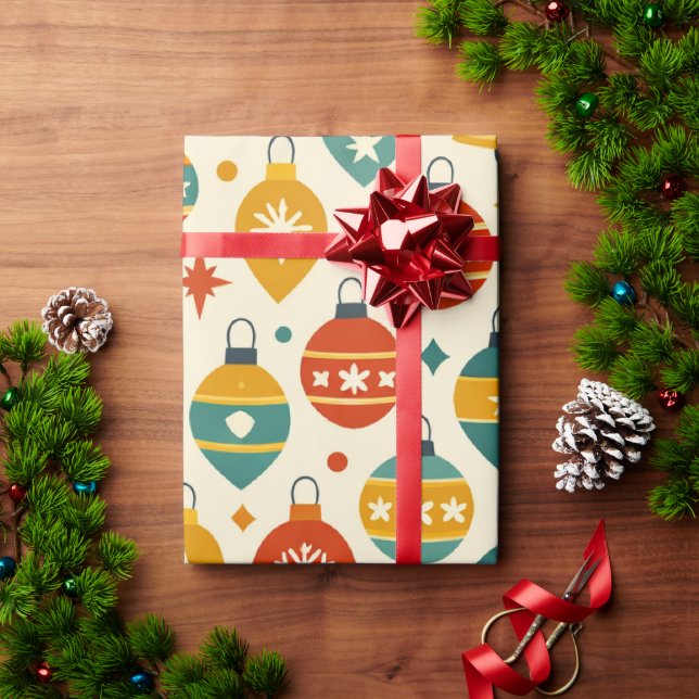 Papel De Regalo Adornos Navideños Vintage  (Regalo de vacaciones)