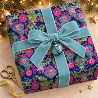 Papel De Regalo Adornos Navideños Vintage Rosados Azules Lindos