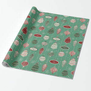 Papel De Regalo Adornos navideños vintage sobre verde menta