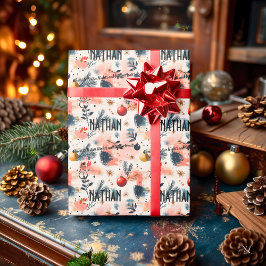 Papel De Regalo Adornos Personalizados de Acuarela y Navidad de Pi
