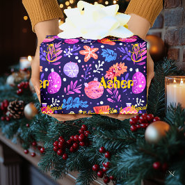 Papel De Regalo Adornos Personalizados y Florales de Navidad