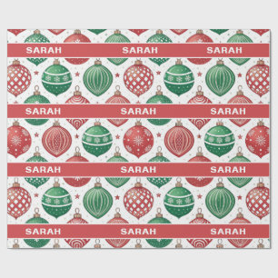 Papel De Regalo Adornos Rojos y Verdes Estrellas Navidad