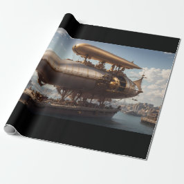 Papel De Regalo Aeronave Steampunk en aterrizaje
