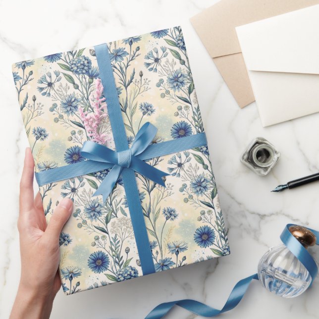 Papel De Regalo Aesthetic Blue Wildflowers (Regalar)