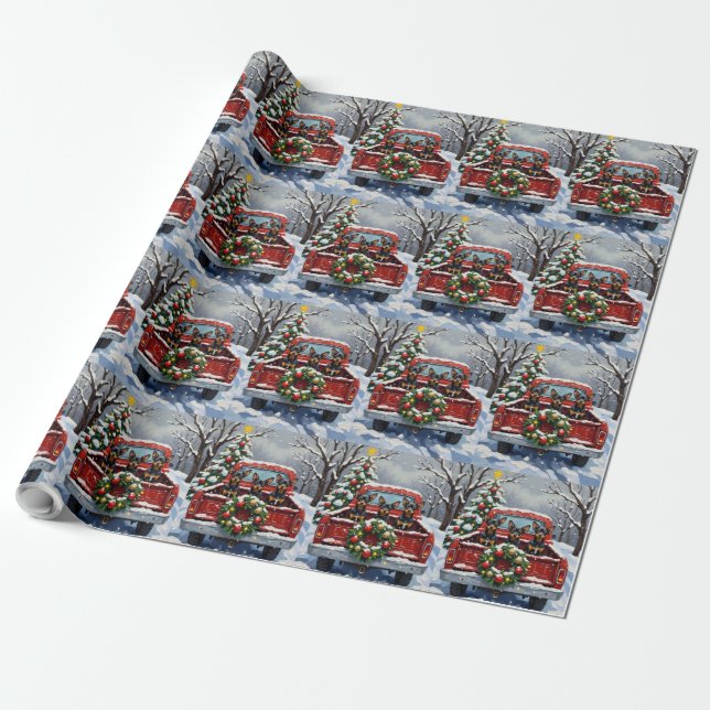 Papel De Regalo Affenpinscher Christmas Red Truck Holiday (Desenrollado)