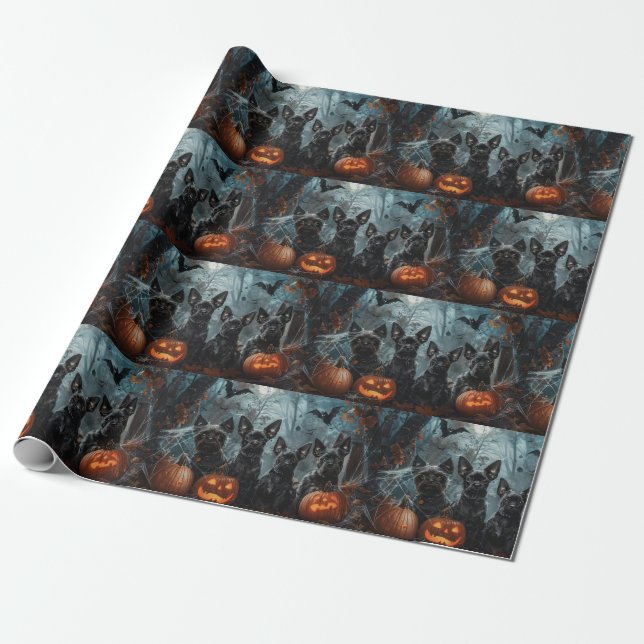 Papel De Regalo Affenpinscher Halloween Noche Doggy Delight (Desenrollado)