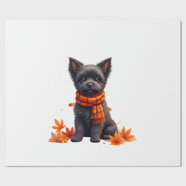 Papel De Regalo Affenpinscher With Heart Made Of Autumn Leaves (Superficie plana)