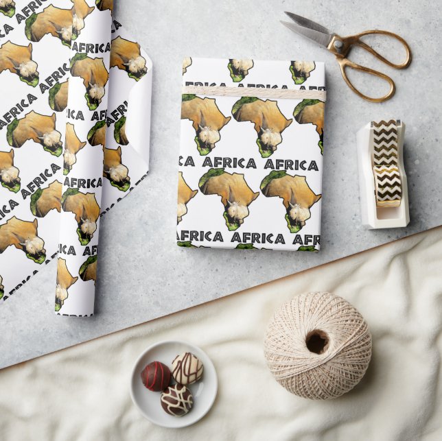 Papel De Regalo Africa Wildlife Map Black Text Rhino Calf (Artesanía)