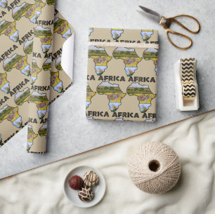 Papel De Regalo Africa Wildlife Map Black Text Wildlife Trio
