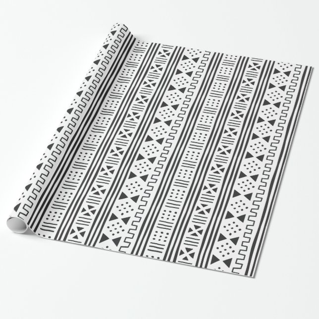 Papel De Regalo Africano blanco MudCloth del negro el | inspirado (Desenrollado)