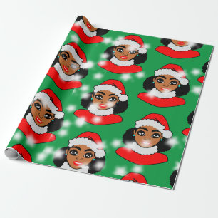 Papel De Regalo Afro Santa Puffs Chicas negros Navidades